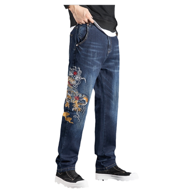 欧洲站高端刺绣蓝色弹力牛仔裤男