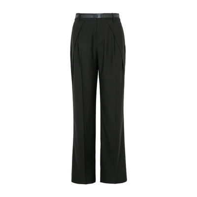 XG/雪歌XJ102022A490压褶设计休闲裤时尚春季新款黑色直筒长裤女