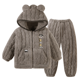 三层夹棉睡衣男士秋冬款加绒加厚珊瑚绒湖南省服青少年家居服套装