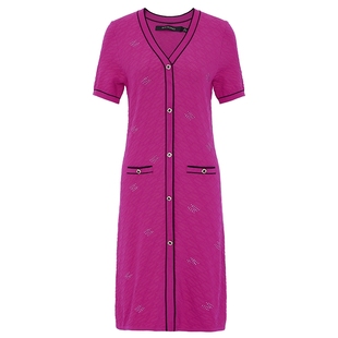 专柜正品马天奴夏季玫粉针织连衣裙子烫钻撞色短袖收腰女装