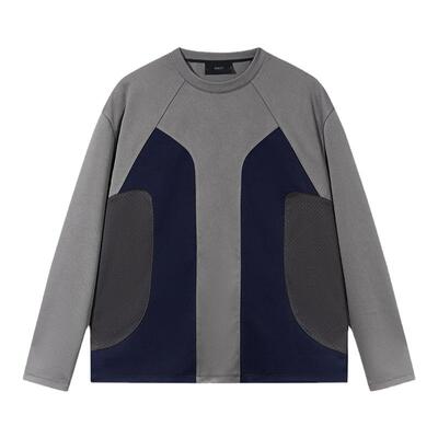 原创设计网眼拼接运动长袖T恤