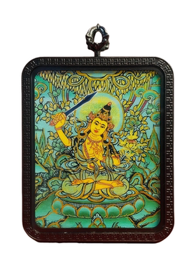 藏式文殊菩萨唐卡吊坠送礼