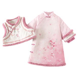 女童汉服冬装中国风旗袍套装儿童拜年服古风超仙加绒加厚棉服唐装