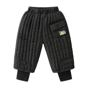 右欧儿童束脚棉裤纯色冬季新款童装男童女童竖条纹加厚百搭款裤子