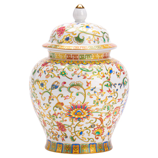 茶叶罐陶瓷密封罐家用珐琅彩将军罐家居摆件将军瓶红绿茶醒茶空罐