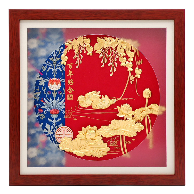 足金金箔画鸳鸯结婚礼物送新人新娘闺蜜朋友新婚创意轻奢高端摆件