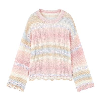 圆领渐变圣诞毛衣女条纹针织衫