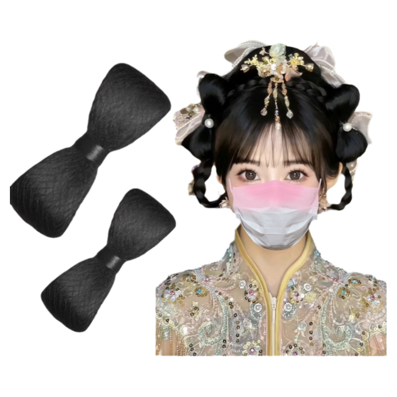 新娘造型蝴蝶结假发包秀禾盘发带发网头顶后区中式婚礼汉服发饰