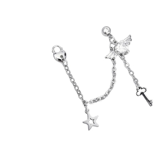 闪电猫 爱心天使双耳洞耳钉耳链钛钢耳骨钉 时尚潮流穿刺饰品耳饰