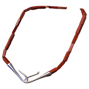 简约方形柱子手工串珠红纹石银色扣项链女士高级感设计42cm