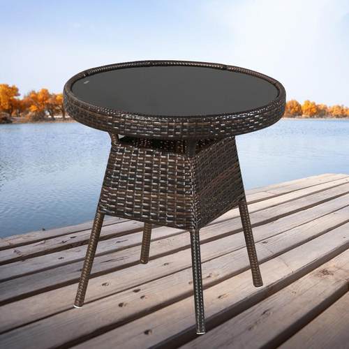 阳台小茶几圆形钢化玻璃圆桌休闲方桌简易藤编织精致喝茶桌椅茶台