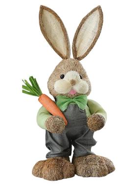 可爱草编兔子客厅动物装饰摆件橱窗别墅幼儿园环创布置落地摆设无