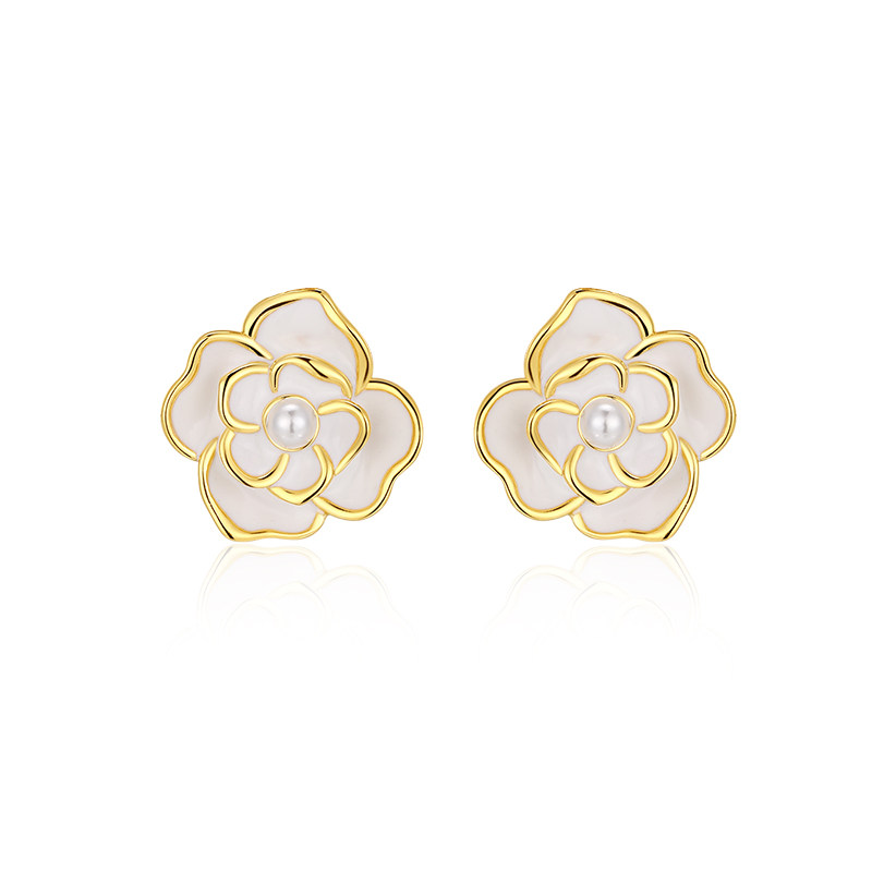 山茶花纯银耳钉女新品