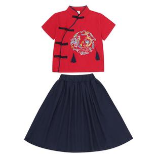 新年元旦节薄款汉服男童中国风国学民族装书童大童古装女童演出服