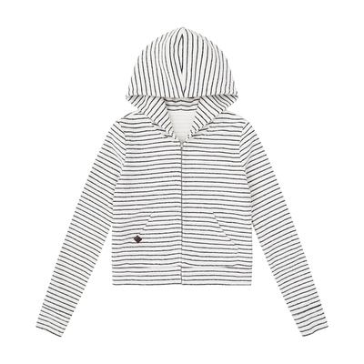 FIRSTFLOOR 毛巾绒复古条纹轻薄初秋开衫宽松短款休闲卫衣外套女