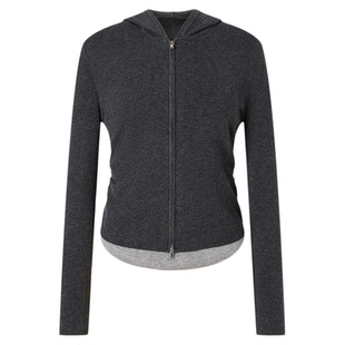 MOISSAC摩萨克秋款休闲风假两件拉链连帽长袖针织开衫女