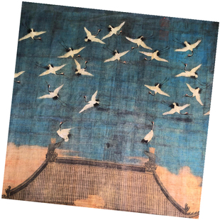 瑞鹤图布料印花乱麻旗袍汉服马面裙装饰画背景布窗帘手工DIY面料