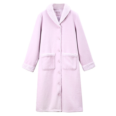 德国舒雅女士睡袍秋冬新款一体绒青果领开衫保暖家居睡裙25602R