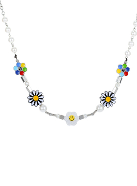 欧美太阳花笑脸拼接项链不掉色