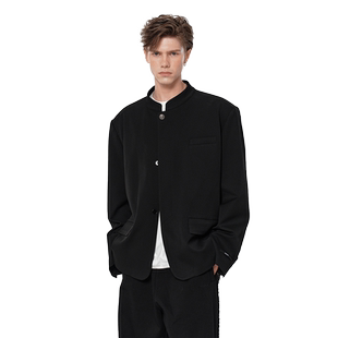 IMXS新中式西装外套小众高级痞帅黑色立领纽扣气质中山装外套男女