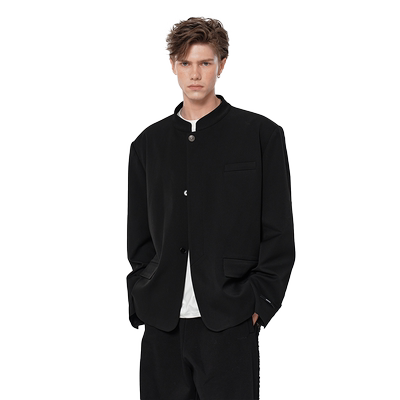 IMXS新中式西装外套小众高级痞帅黑色立领纽扣气质中山装外套男女