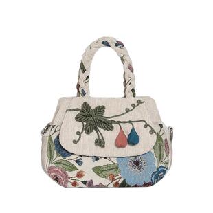 文艺编织帆布手提包轻便复古风手拎袋休闲拉链斜挎包简约淡雅单肩