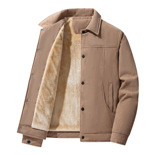 啄木鸟灯芯绒夹克男秋冬季加绒加厚保暖翻领羊羔绒中青年休闲外套