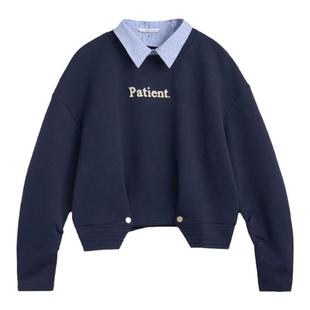 紫涵短款衬衫领长袖卫衣女秋季新款韩系简约字母刺绣宽松长袖上衣