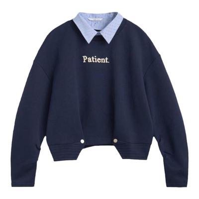 紫涵短款衬衫领长袖卫衣女秋季新款韩系简约字母刺绣宽松长袖上衣