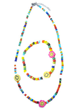 Lisa同款彩珠花朵笑脸项链手链