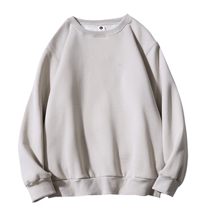 重磅加绒卫衣男秋冬美式复古潮牌长袖情侣无帽圆领500g不倒绒上衣