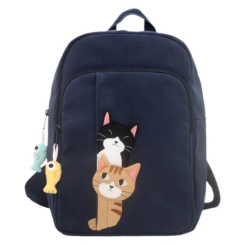 kine猫纯棉男旅行双肩背包书包