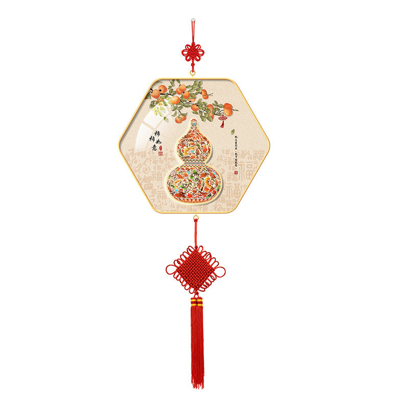 葫芦客厅餐厅挂画挂件2026年柿柿如意挂画新中式百福图中国结挂饰