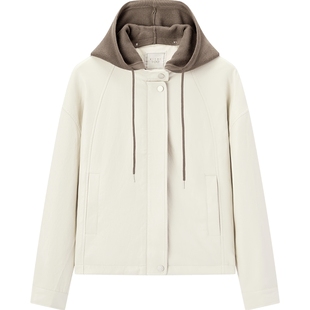 爱居兔仿天然皮夹克短外套女春秋新款可脱卸帽子宽松上衣