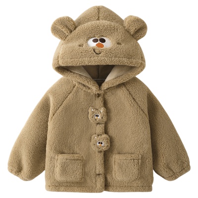 咔咔熊猫宝宝卡通加厚连帽衫冬装男童女童毛绒冬季外套儿童上衣潮