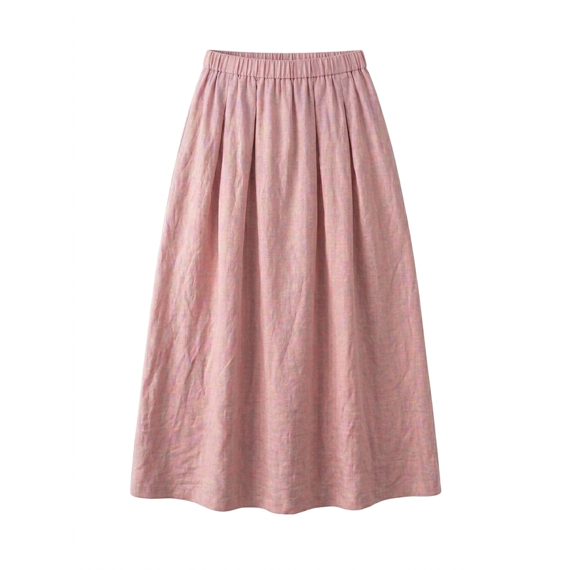 MMCC粉色不缩水亚麻 自然微半身裙