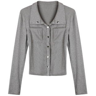 灰色衬衫女设计感小众衬衣法式上衣小个子别致独特春装2025年新款