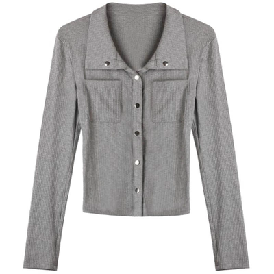 特惠~灰色衬衫女设计感小众衬衣