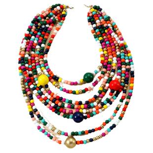 欧美夸张异域民族风长款大项链多层叠戴彩色木珠串珠毛衣链女配饰