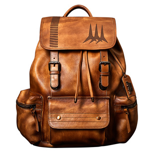 HANMIIS新款二战B6伞兵头层牛皮植鞣复古男双肩包书包全真皮背包