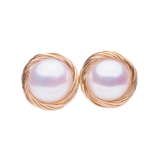 天然珍珠耳钉18k金耳钉黄金耳针视觉马贝珍珠耳环媲美akoya日本珠