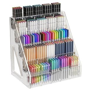 笔架马克笔收纳盒大容量阶梯式分格书桌面文具水彩笔筒画笔置物架