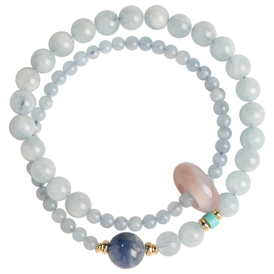 普陀山天然海蓝宝双圈手串