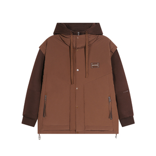 ALLIN 假两件连帽羽绒服男冬季保暖拼接撞色防寒情侣潮牌鸭绒外套