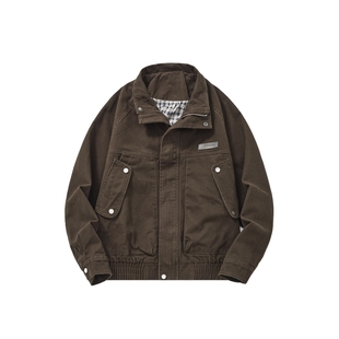 男士咖色纯棉行政夹克男款冬季潮牌加厚立领工装外套宽松2025新款