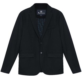 Aquascutum/雅格狮丹深V长袖两粒扣黑色羊毛上衣外套Q4654EM011