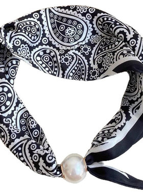 燕尾腰果珍珠丝巾方巾项链系脖