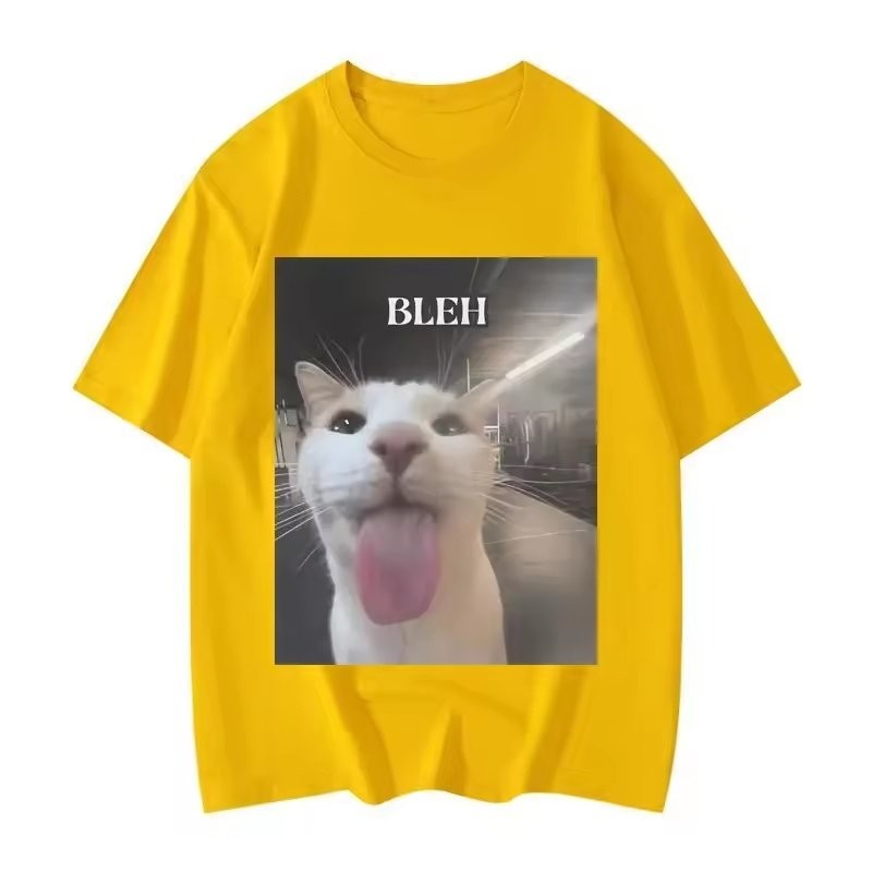 Bleh Funny Cat 欧美搞笑卡通猫咪图案衣服潮休闲圆领短袖T恤男女