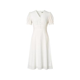 【度假风】珂莱蒂尔2025年舒适棉质连衣裙V领透气通勤文艺裙子