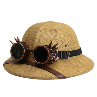 铆钉护目镜蒸汽朋克探险家遮阳防晒中山越南考克礼帽安全头盔草帽